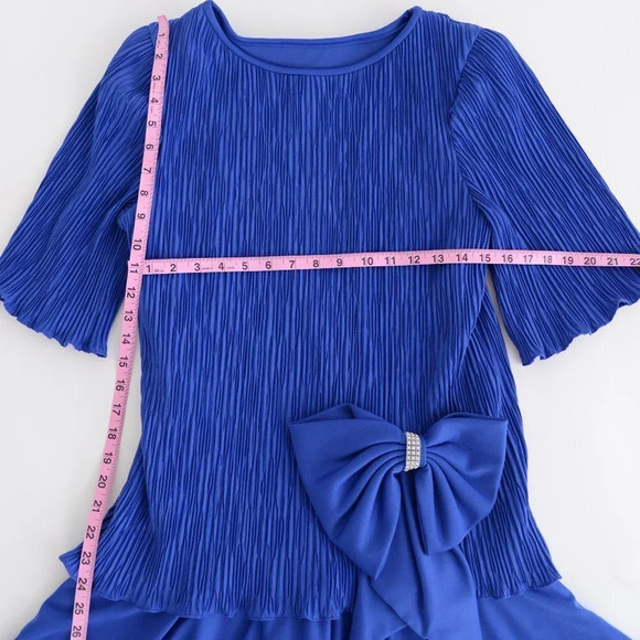 Vintage 80's After Dark Royal Blue Swing Dress with Bow 9/10 - Picture 6 of 15